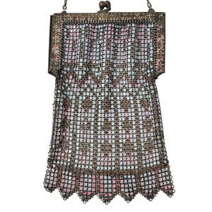 Whiting & Davis Flapper Purse Chain Mail Metal Mesh Pink Blue Handbag 1920s
